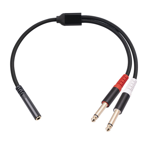 Shielded wire aluminum alloy shell stereo 3.5mm female to dual 6.35 TS 1/4 mono audio cable 0.3 meters
