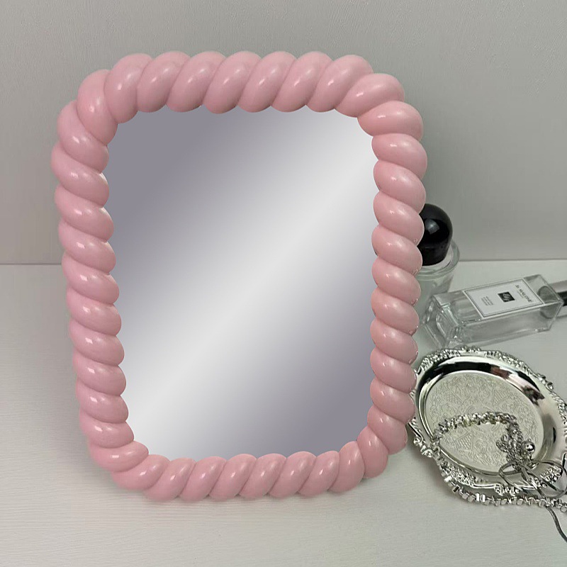 Espejo de maquillaje de estilo crema cuadrado redondo lindo maquillaje irregular maquillaje espejo de tocador espejo de princesa de una cara de escritorio