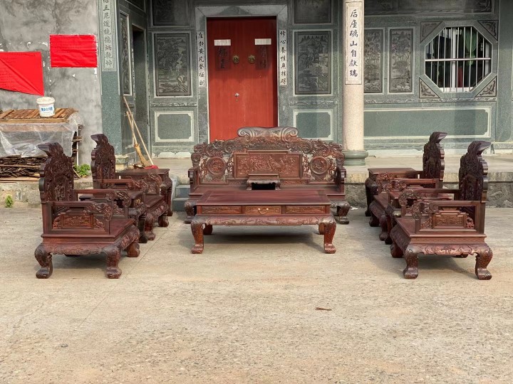 老挝大红酸枝交趾黄檀深雕盛世嘉园沙发宝座仿古典新中式红木家具