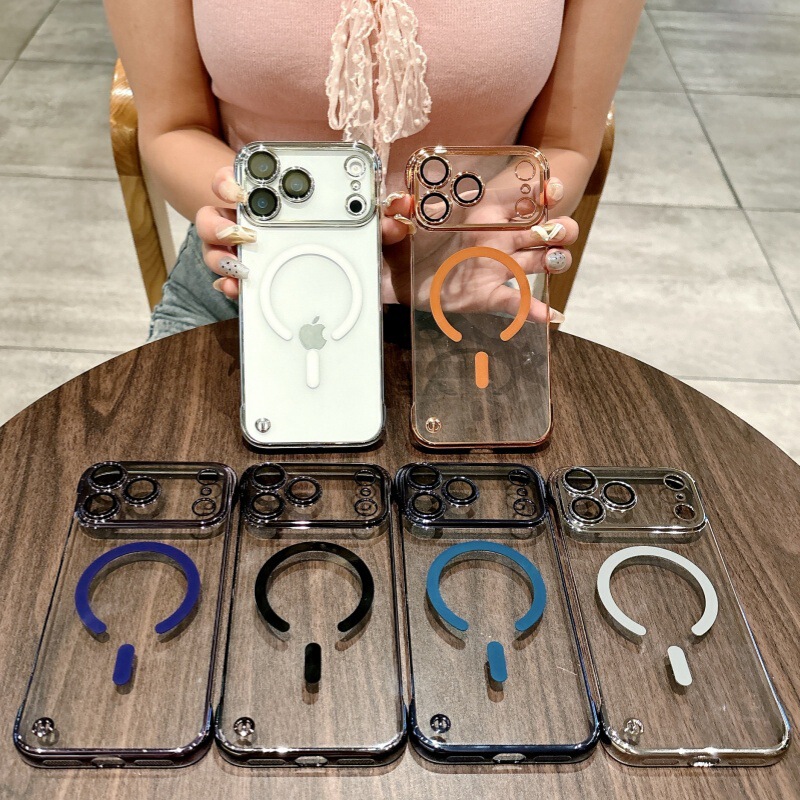 适用苹果17proMax无边框磁吸手机壳透明iPhone16超薄防摔15保护套|undefined