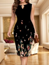 Z 49911 Floral Print Round Neck Midi Dress ӡ������ȹ ��