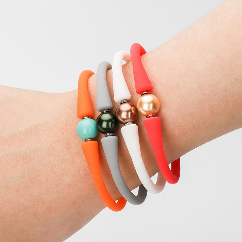 Simple Style Solid Color Silica Gel Pearl Unisex wristband 1 Piece