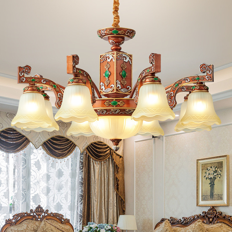 新款藏式吊灯复古客厅灯奢华大气古典卧室餐厅灯树脂别墅中式灯具