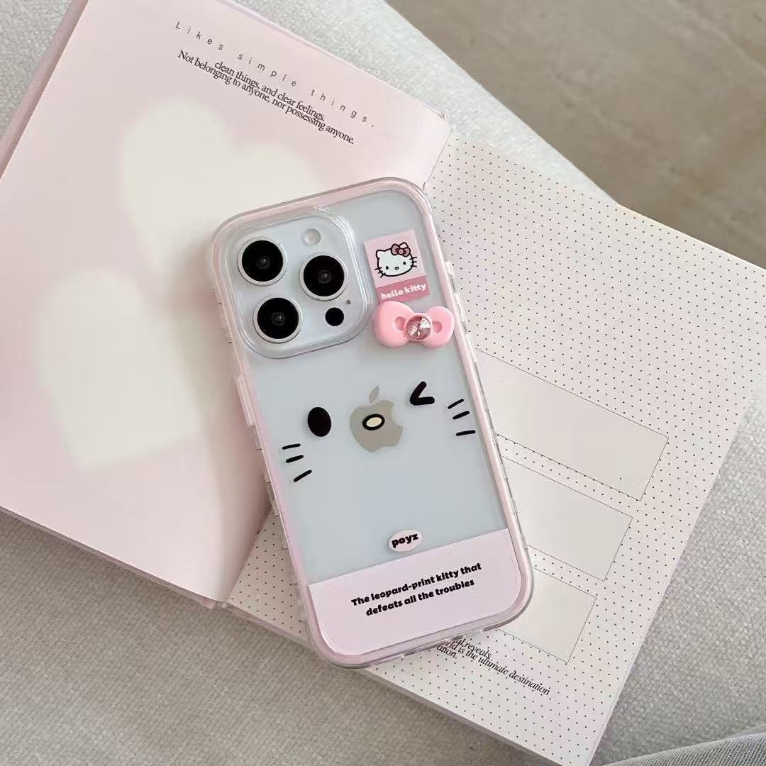 Ins Girl Heart Simple KT Cat Emoji Adecuado para Apple 16ProMax Funda para teléfono móvil 15Pro Mujer 14/13 Nuevo 16P