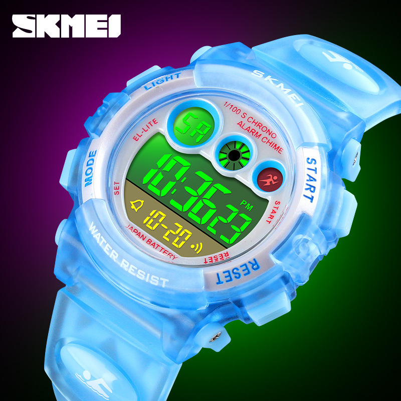 Skmei explosión multifuncional impermeable niño reloj colorido led luz nocturna transparente reloj electrónico de estudiantes al por mayor