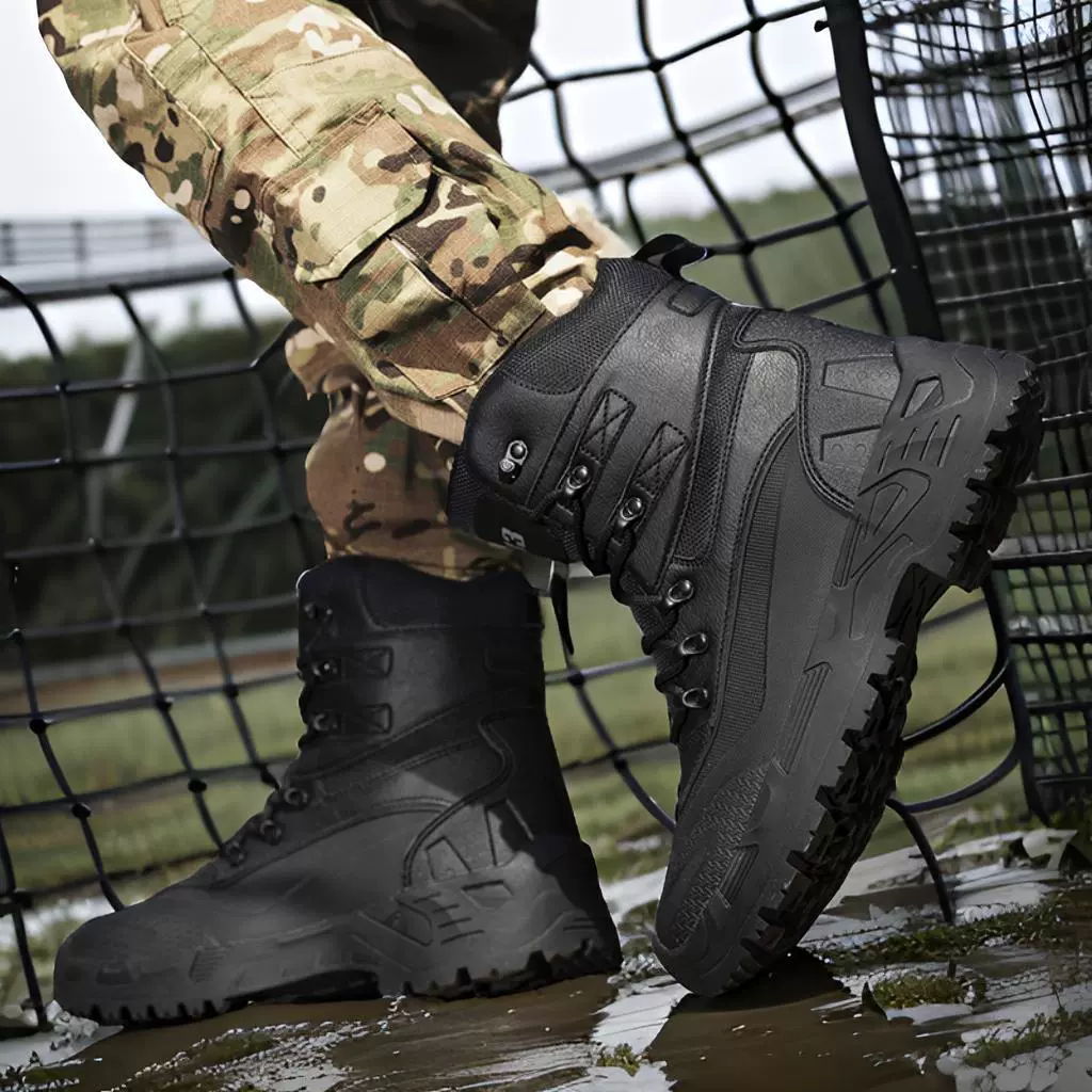 Off‑road tactical boots, reinforced upper, deep‑tread outsole, sizes 39–47