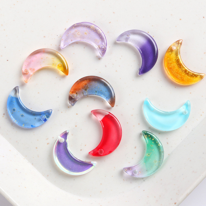 13*15mm Moon Pendant Gold Powder Colorful Glass Loose Bead Earrings Accessories Necklace Pendant DIY Handmade