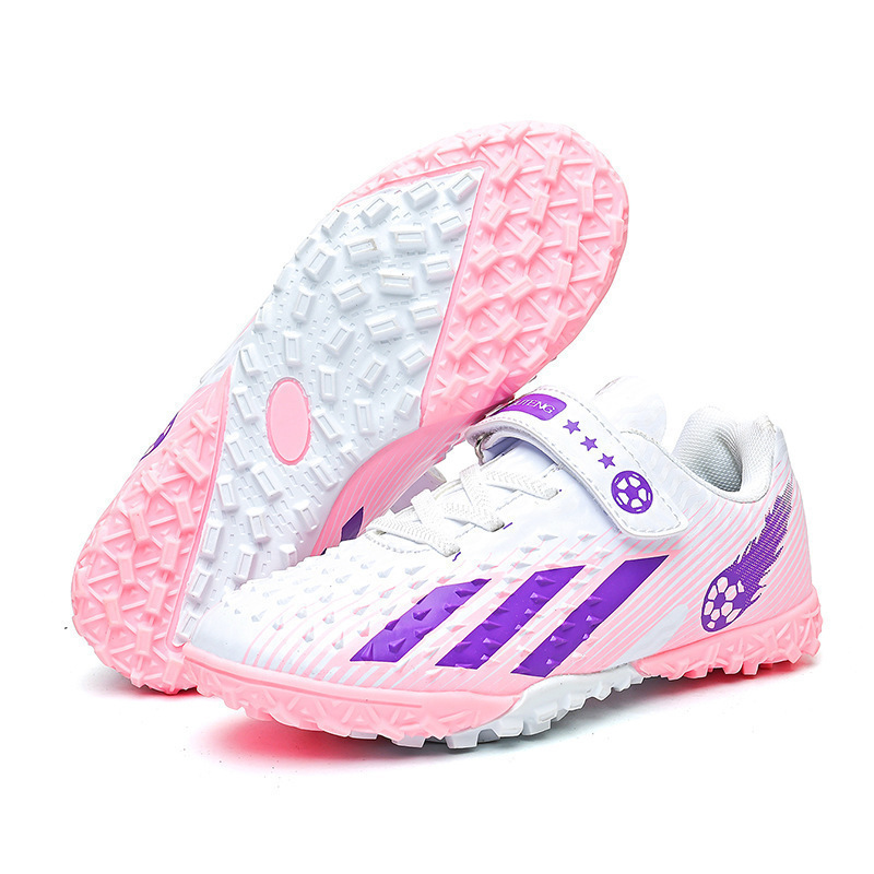 Zapatos de Fútbol Infantil con Velcro de Suela de TPU y Caucho con Amortiguación para Césped