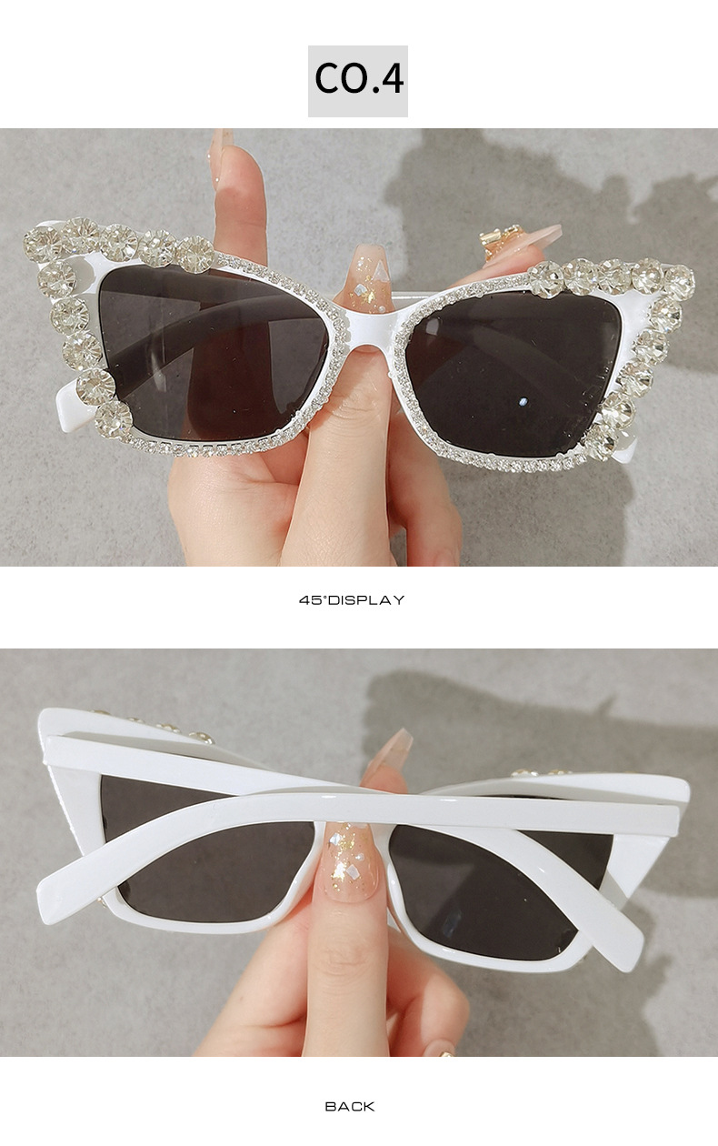 Fashion Solid Color Ac Cat Eye Diamond Full Frame Women's Sunglasses display picture 9