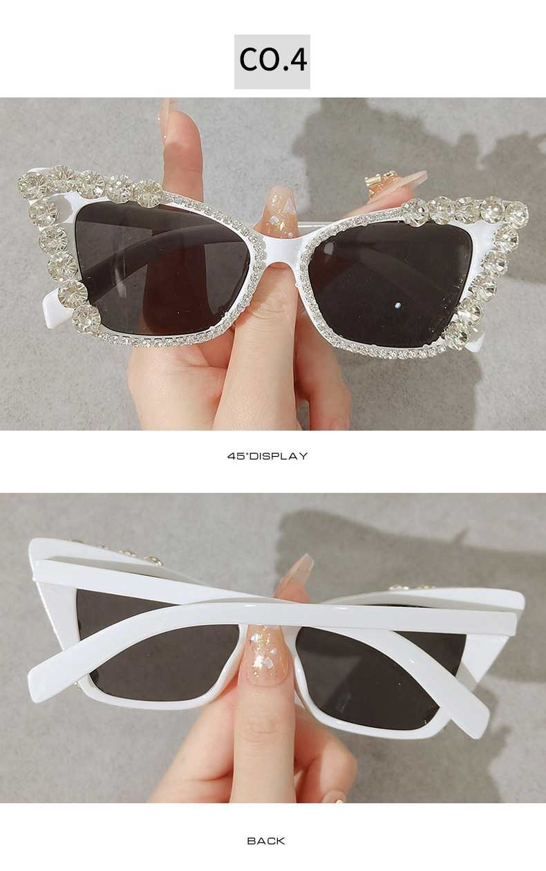 Purple Color Fashion Solid Color Ac UV400 Protection Cat Eye Diamond Full Frame Women's Sunglasses