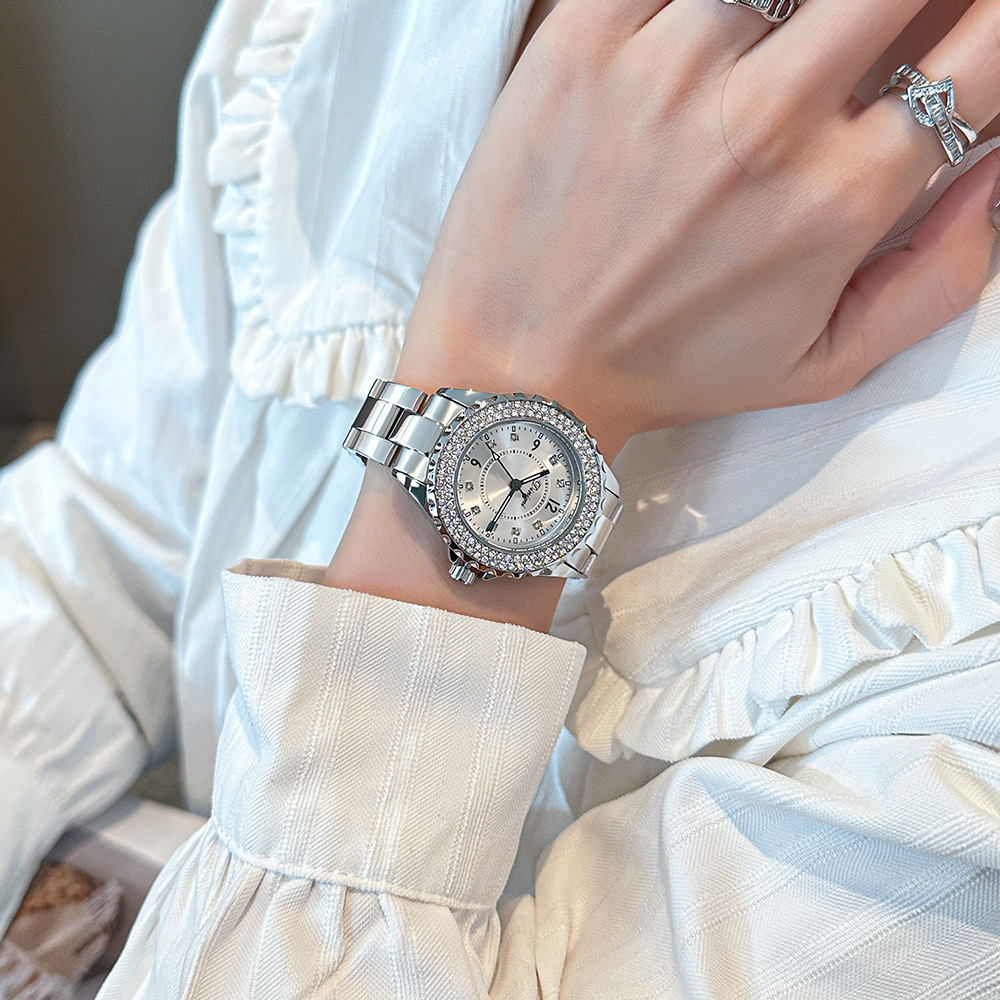 dinimi new women's watch small red book hot light luxury niche design rhinestone female steel strap watch female