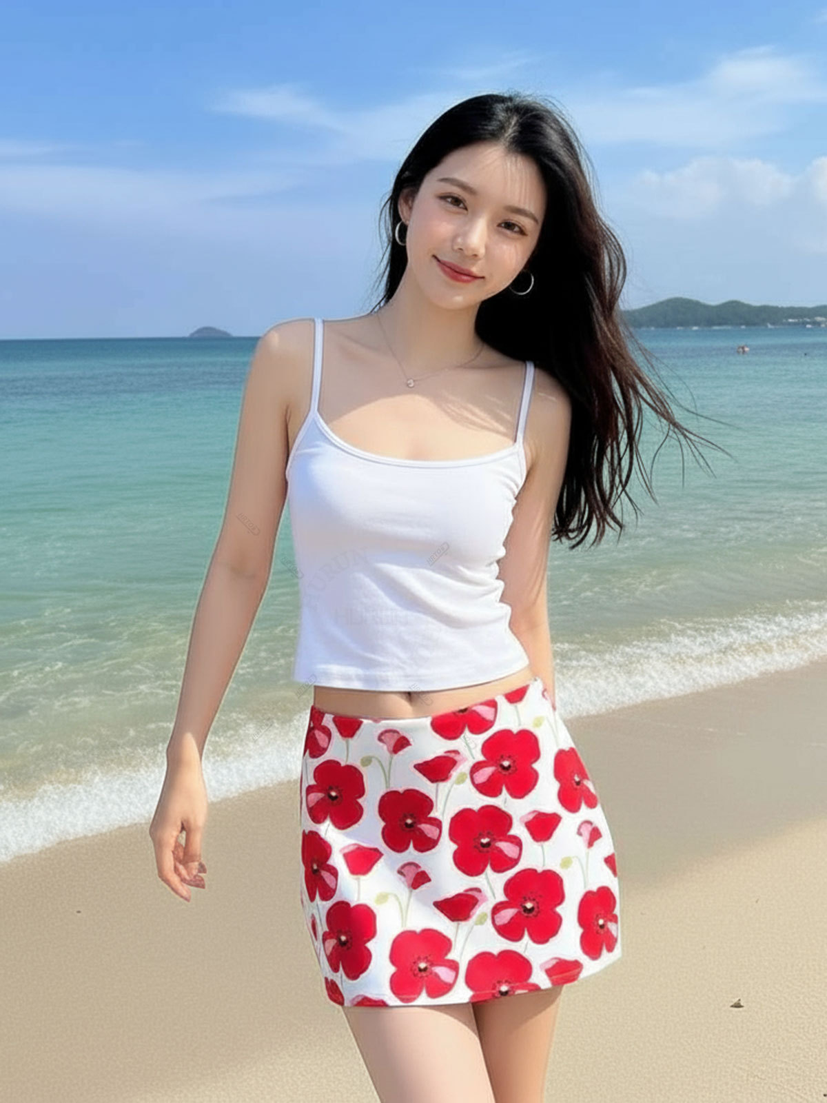 Playa estilo vacaciones chica caliente traje de baño dividido mujer verano blanco honda top de tubo cintura alta falda de cadera traje de baño de tres piezas