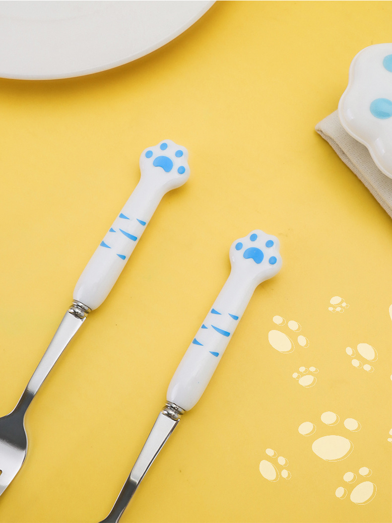 35g Weight Tableware Kitchen and drinking utensils Daily Occasion Stainless Steel, Plastic, Silica Gel Material Cat Pattern Cute Style Cute Cat Stainless Steel Plastic Silica Gel Tableware 无
