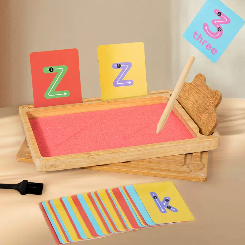 跨境儿童早教学习教具字母数字认知描写绘画沙字画板木质益智玩具