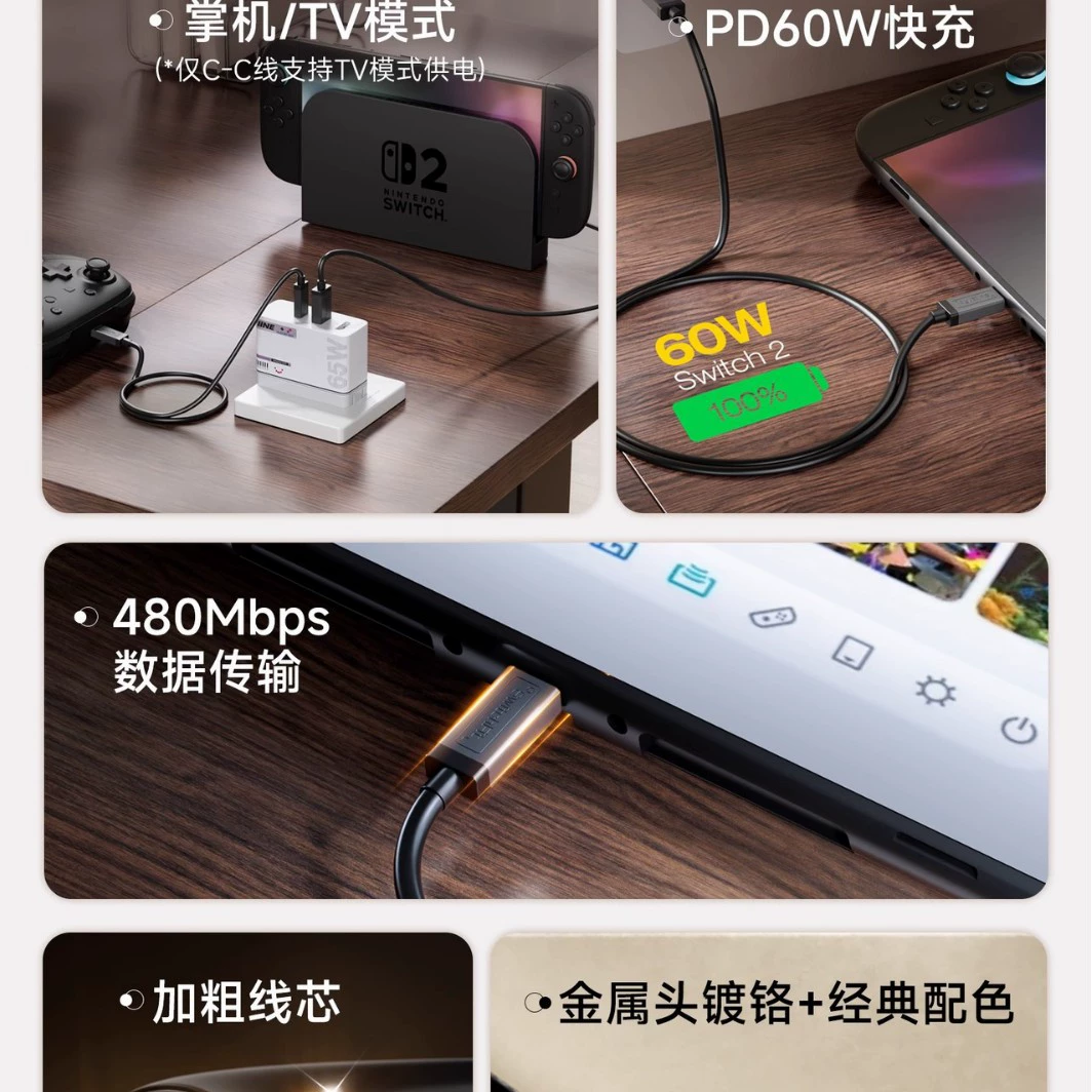 Кабель для зарядки Switch/Switch2 с поддержкой быстрой зарядки PD, кабель данные USB длиной 1,5 м NS2
