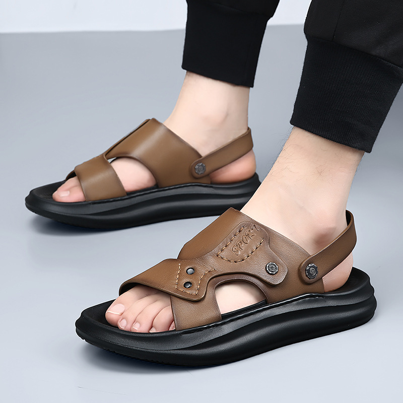 First-Layer Cowhide Summer Sandals for Men, High-End Lightweight Soft-Soled Beach Shoes, Men's Genuine Leather Fashionable Sandals and Slippers, Trendy Men's Styles First-Layer Cowhide Summer Sandals for Men, High-End Lightweight Soft-Soled Beach Shoes, Men's Genuine Leather Fashionable Sandals and Slippers, Trendy Men's Styles