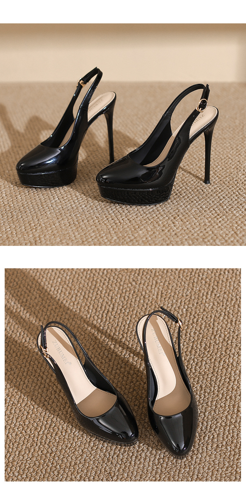 Giày cao gót nữ mũi nhọn gót 12 cm, thiết kế hở gót bít mũi, phong cách catwalk — Màu nude-12cm chi tiết 10