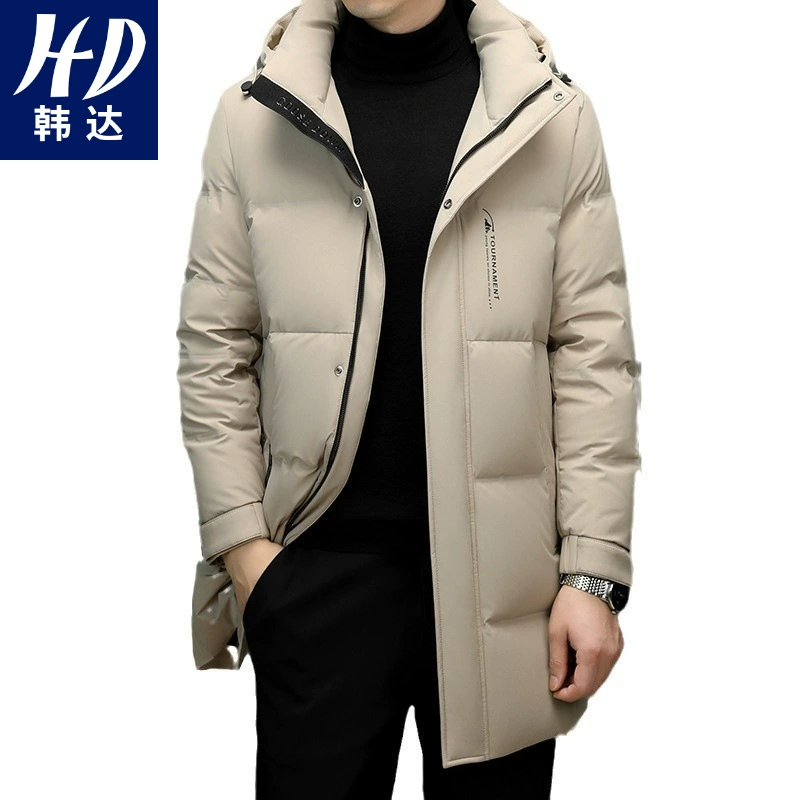 Velvet long winter down jacket, hat, duck down, mid-length