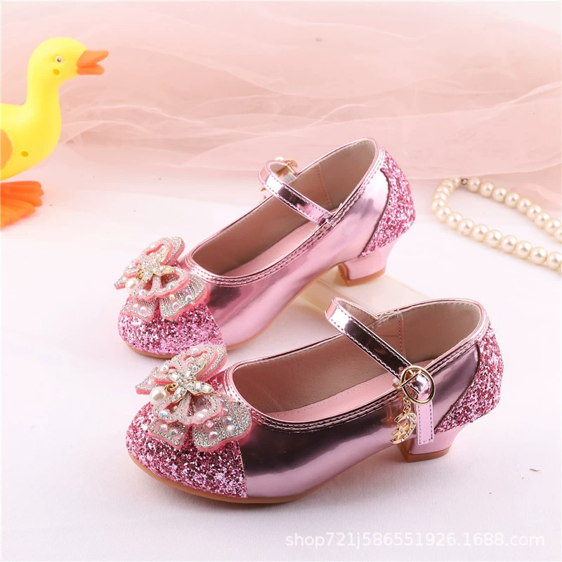 Millard розовые туфли для девочек на высоких каблуках детские нескользящие блестки на сцене Принцессы обувь для маленьких девочек