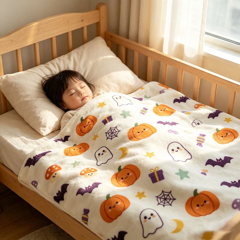 POD Customizable Flexible Kindergarten Nap Blanket 40x50in Children's Pumpkin Ghost Halloween Flannel Small Blanket