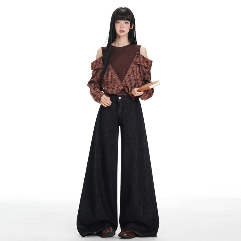 &American Retro｜Slanted Waistband Design｜Low-Waisted Loose Wide-Leg Jeans for Women