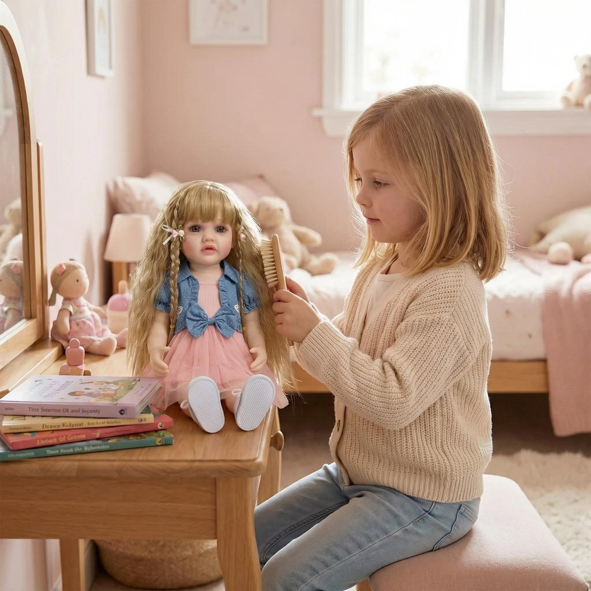 NPK22inch denim camisa de manga corta Betty simulación muñeca renacida para acompañar a los niños regalos de vacaciones preferidos