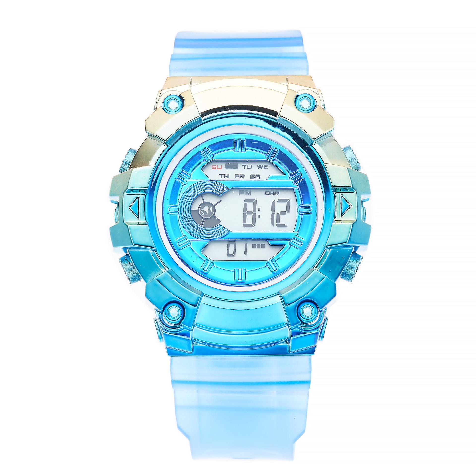 Reloj electrónico de alarma de disco de tendencia estudiantes de color gradiente correa transparente nocturna relojes electrónicos en stock
