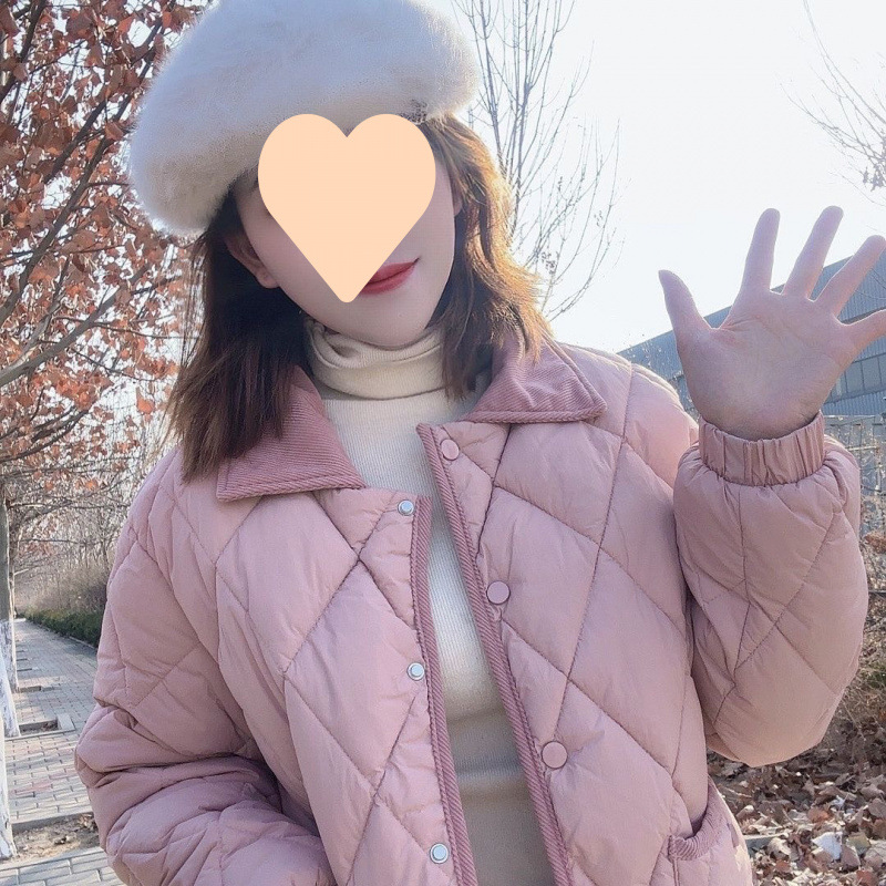 2025 new winter diamond down cotton jacket short thickened warm lapel spliced ​​small fragrance style cotton jacket