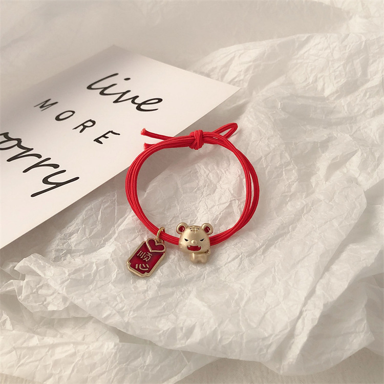 Cuerdas de cabeza metálicas rojas de alta elasticidad cabello anillo de cabello pulsera de mujer doble uso nuevo atado cabello correa joyas para la cabeza