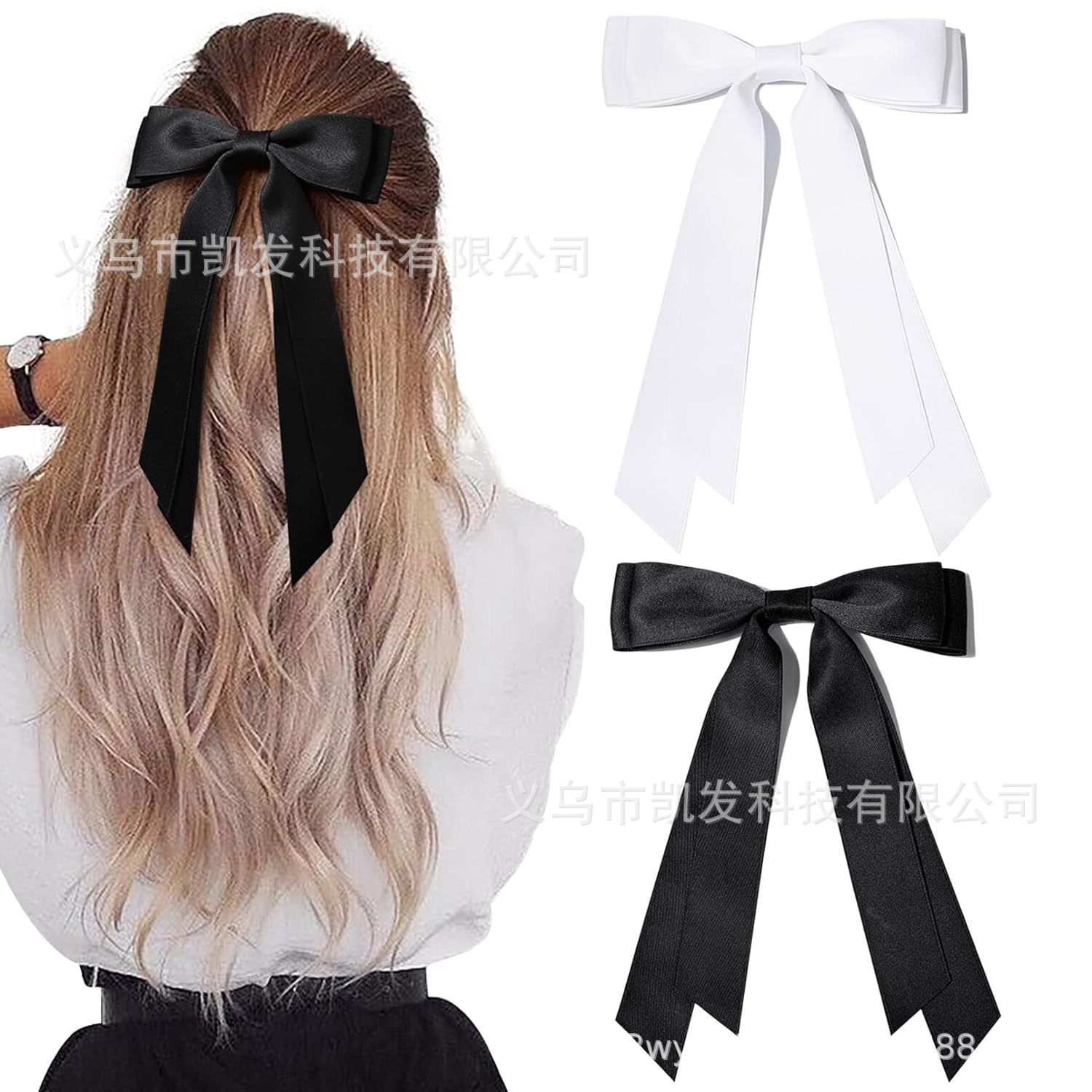 Cross-border Women's Double-layer Bow Ribbon Tassel Ponda Tail Hairpin Ribbon Long Duckbill Clip Headwear in stock
