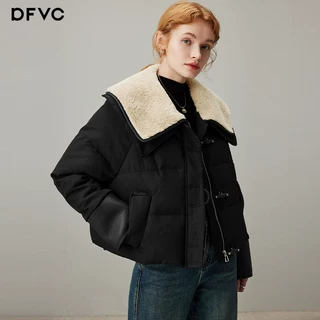 dfvc黑色娃娃领短版羽绒衣女2025年冬季新款小个子白鸭绒加厚外套