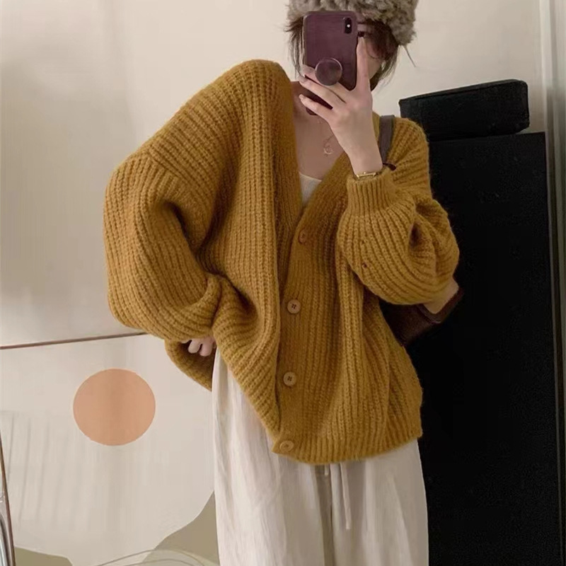 24 invierno Puyuan perezoso viento aguja gruesa lana suéter cardigan 2024 primavera y otoño nuevo suelto
