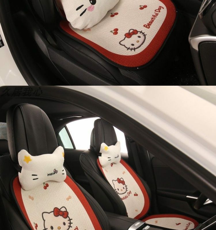 Car Seat Cushion, Universal for All Seasons, Breathable Kt Cat Seat Cushion, New Half-Cover Seat Cover, Cute Cartoon Single-Piece Seat Cover