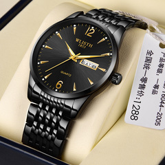 Foreign trade men's watch steel belt double calendar business men's watch luminous waterproof belt student watch quartz watch on behalf of