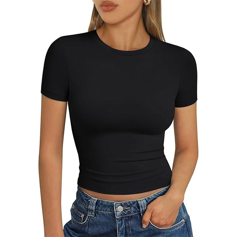 European and American Cross-Border Women's Short-Sleeved T-Shirt, Summer Crop Top, Slim Fit Y2K Basic T-Shirt, Suitable for Exercise