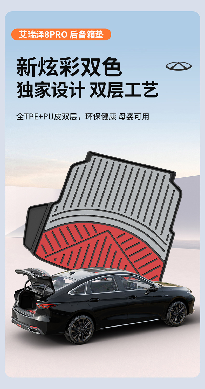Suitable for Chery Tiggo 8, Arrizo 8, iCAR V23, special colorful TPE car trunk mat accessories