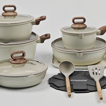 15/16pcs cookware set 15/16 juego antiadherente juego de olla de aluminio fundido a presión de piedra médica fuego de fondo