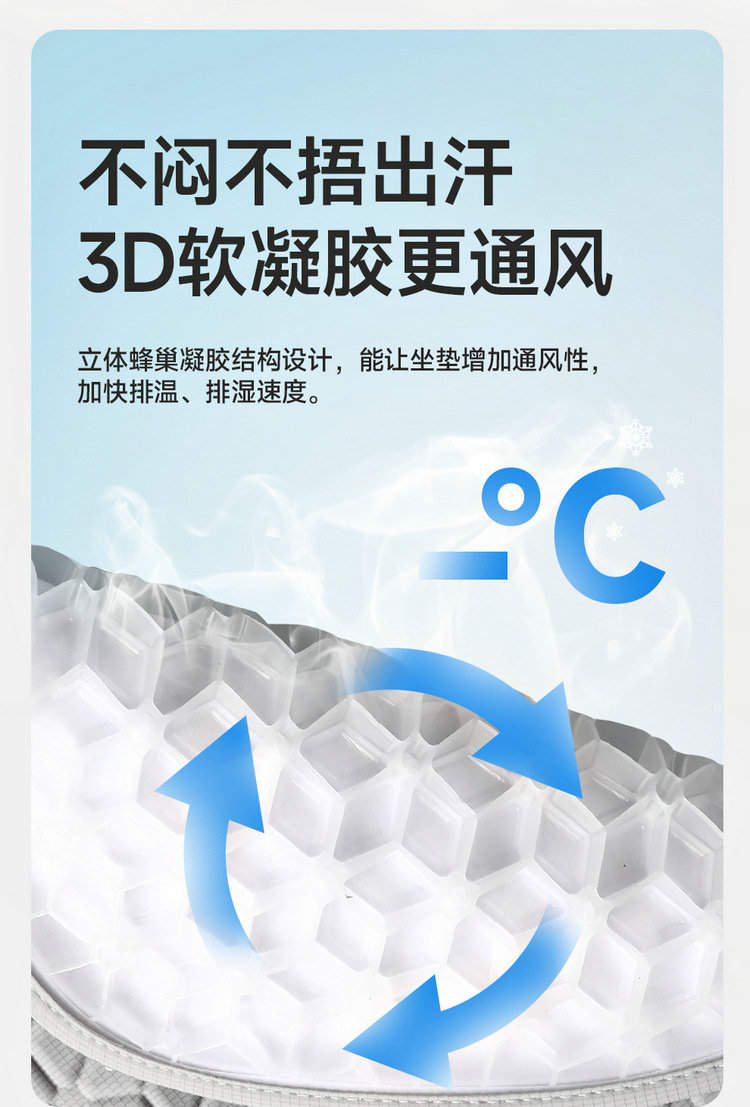 New Summer Honeycomb Gel Car Seat Cushion Ice Silk Cold Mat Non-slip Breathable Cushion Office Seat Silicone Cushion