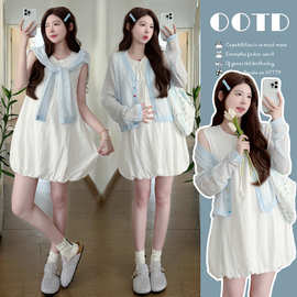 孕妇装春夏季时尚简约背心花苞连衣裙百搭防晒杉甜美显瘦孕妇套装