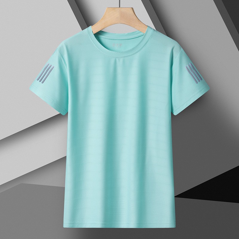 Camiseta de hielo transfronteriza para hombres de verano de tres barras de mangas cortas, secado rápido de mangas cortas transpirables, camisas deportivas sin quemar, moda
