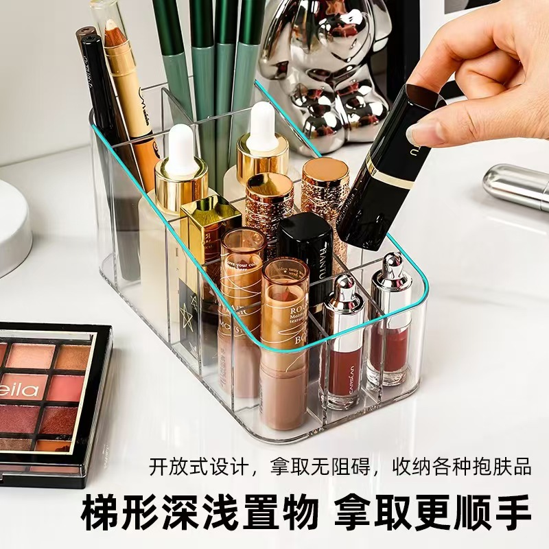Cosmetic storage box with a high-end feel, dustproof desktop vanity organizer for skincare products and lipsticks, large-capacity acrylic shelf