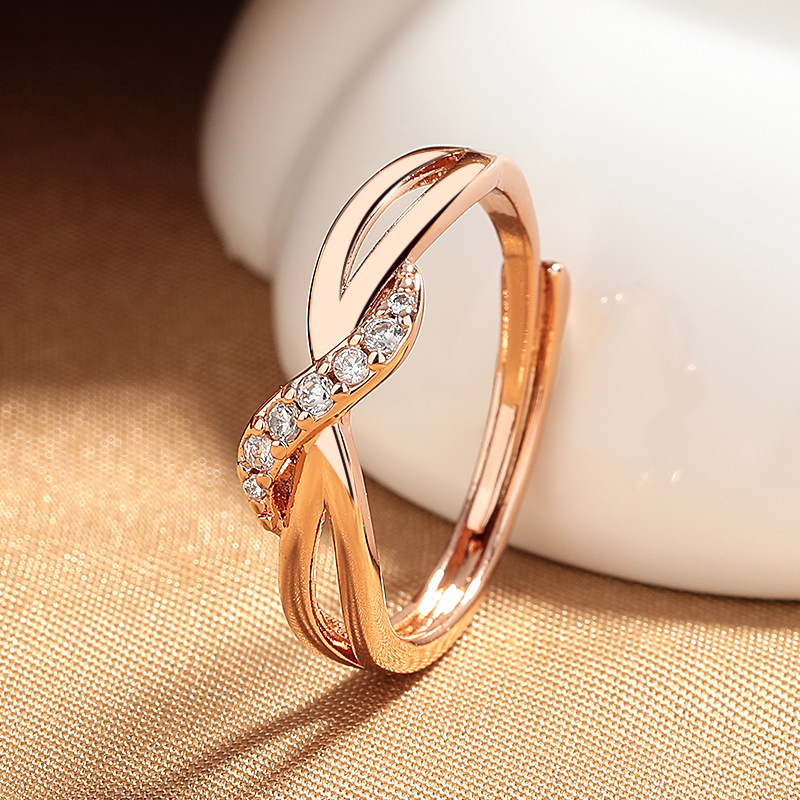 Fashionable Diamond Ring with Twisted Arm Curve, Open Ring for Women, Niche Design, Hollow Double-Layered Line Index Finger Ring, Cross-Border Jewelry