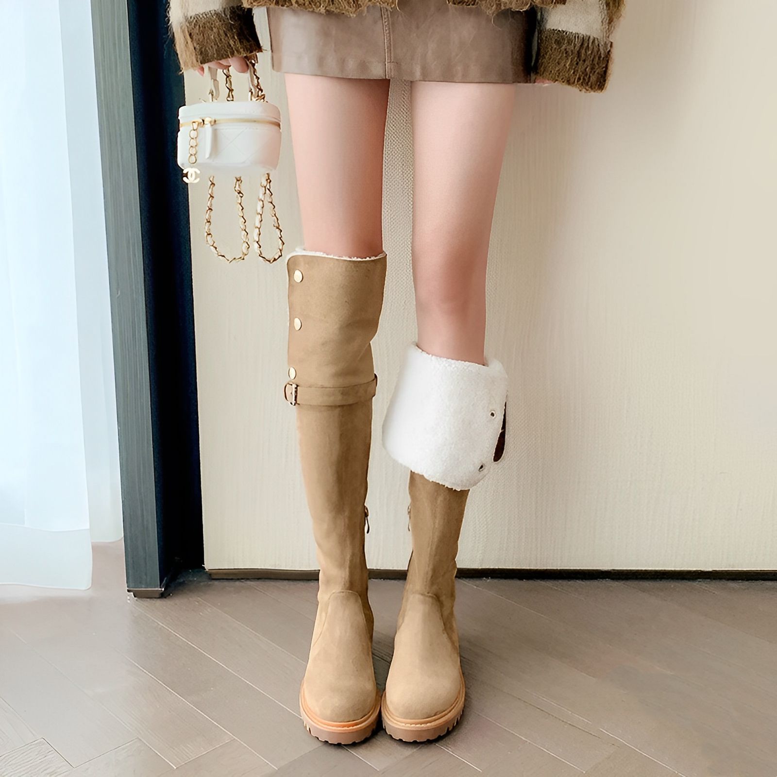 ウール ~ 雪地ブーツ2着ブーツ冬保温ブーツ女の厚い底が膝を越えて痩せているブーツ