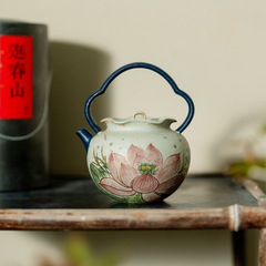 青花火石红纯手绘莲花夕禾提梁壶带过滤陶瓷家用泡茶壶功夫茶具