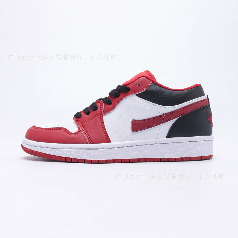 Aj1 top layer leather-red, white and black