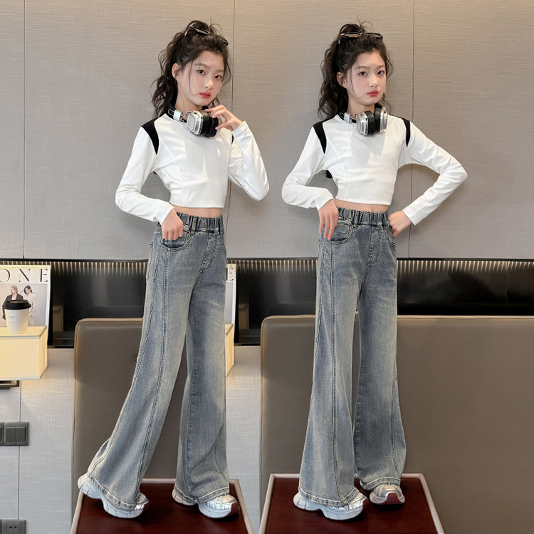 Men's Clothing Vintage Blue Flared Jeans For Kids - Stretchable Waistband, Comfortable Denim Fabric, Unisex Design For Boys & Girls (120cm-170cm)_voghion.com