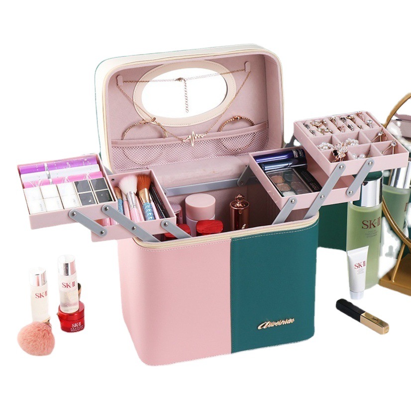 2023 nuevo color a juego bolsa de cosméticos portátil de gran capacidad para mujeres a prueba de polvo multi-funcional caja de almacenamiento de uñas profesional al por mayor