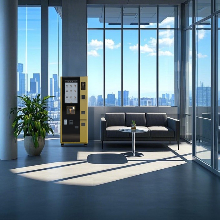 Máquina expendedora de café molido, máquina expendedora de café de autoservicio, taza caída automática, tapa caída, fábrica de fuente