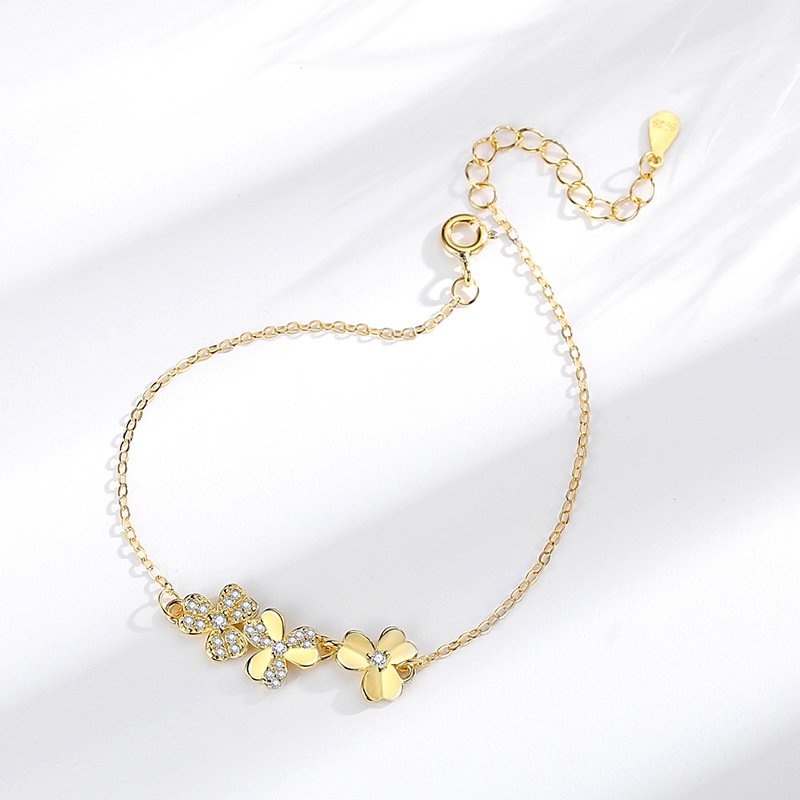 S925 pulsera de tres hojas de plata femenina estilo coreano fresco hoja de ginkgo artístico dulce regalo de joyería para novia