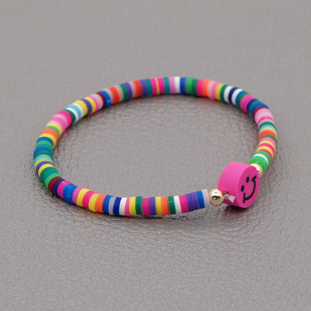 Fashion Rainbow Soft Ceramic Beaded Multicolor Smiley Face Bracelet display picture 13